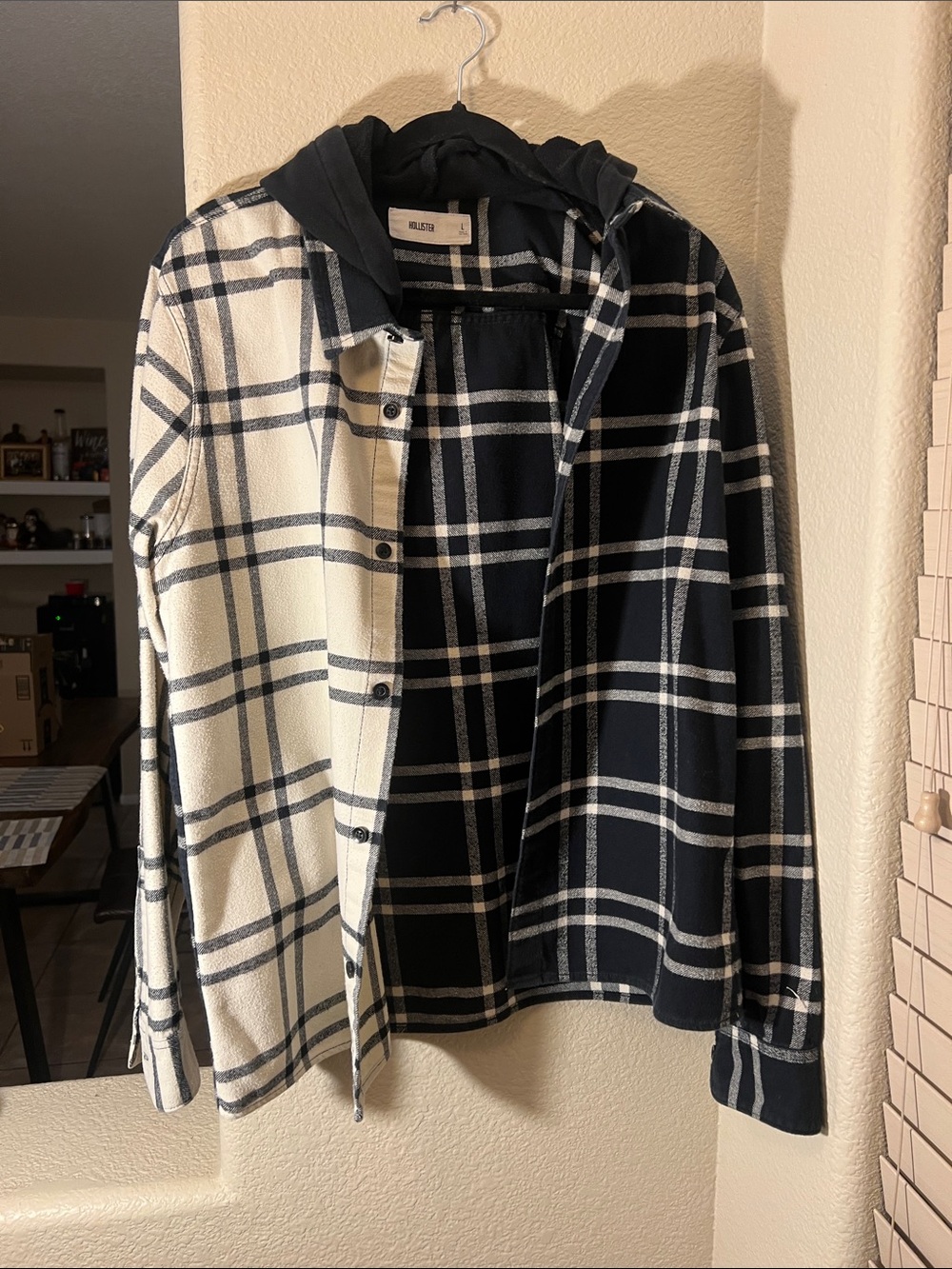 Hollister Black & Cream Plaid Hooded Shirt Jacket